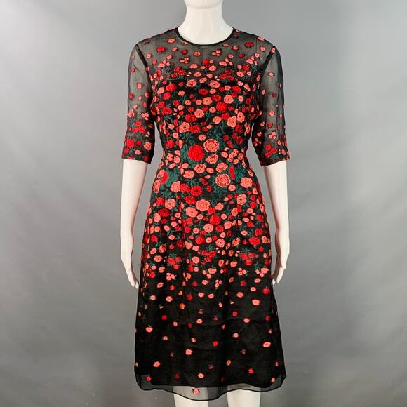 LELA ROSE Size 6 Black Red Silk Blend Floral Evening Cocktail Dress - Picture 1 of 11